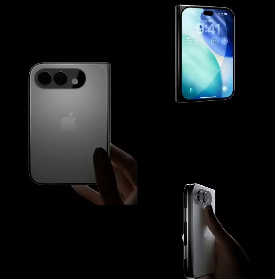 折叠屏iPhone外观实锤屏幕怎么有点像超市的付款机，我还是感觉华为的更有设计感