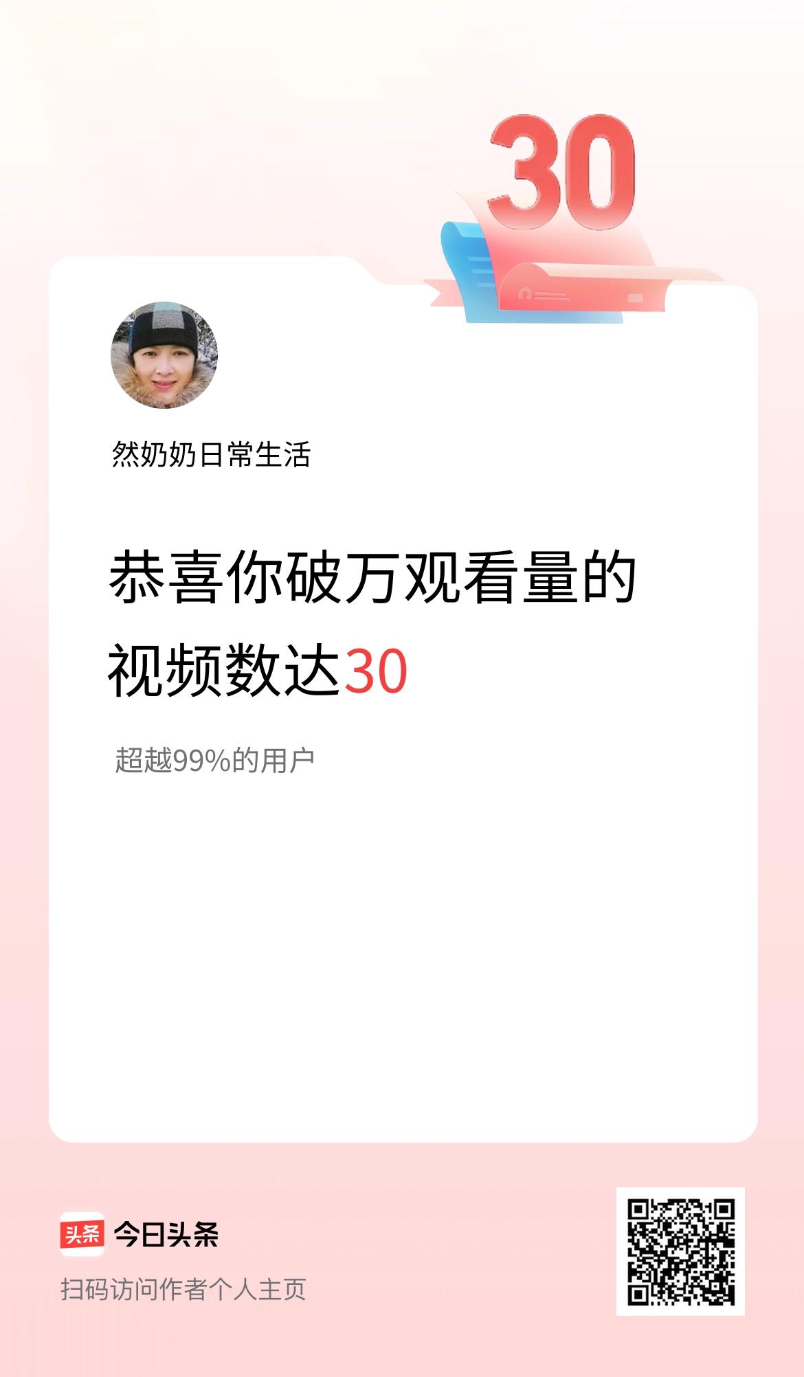 我在头条有30条视频播放量破万了！