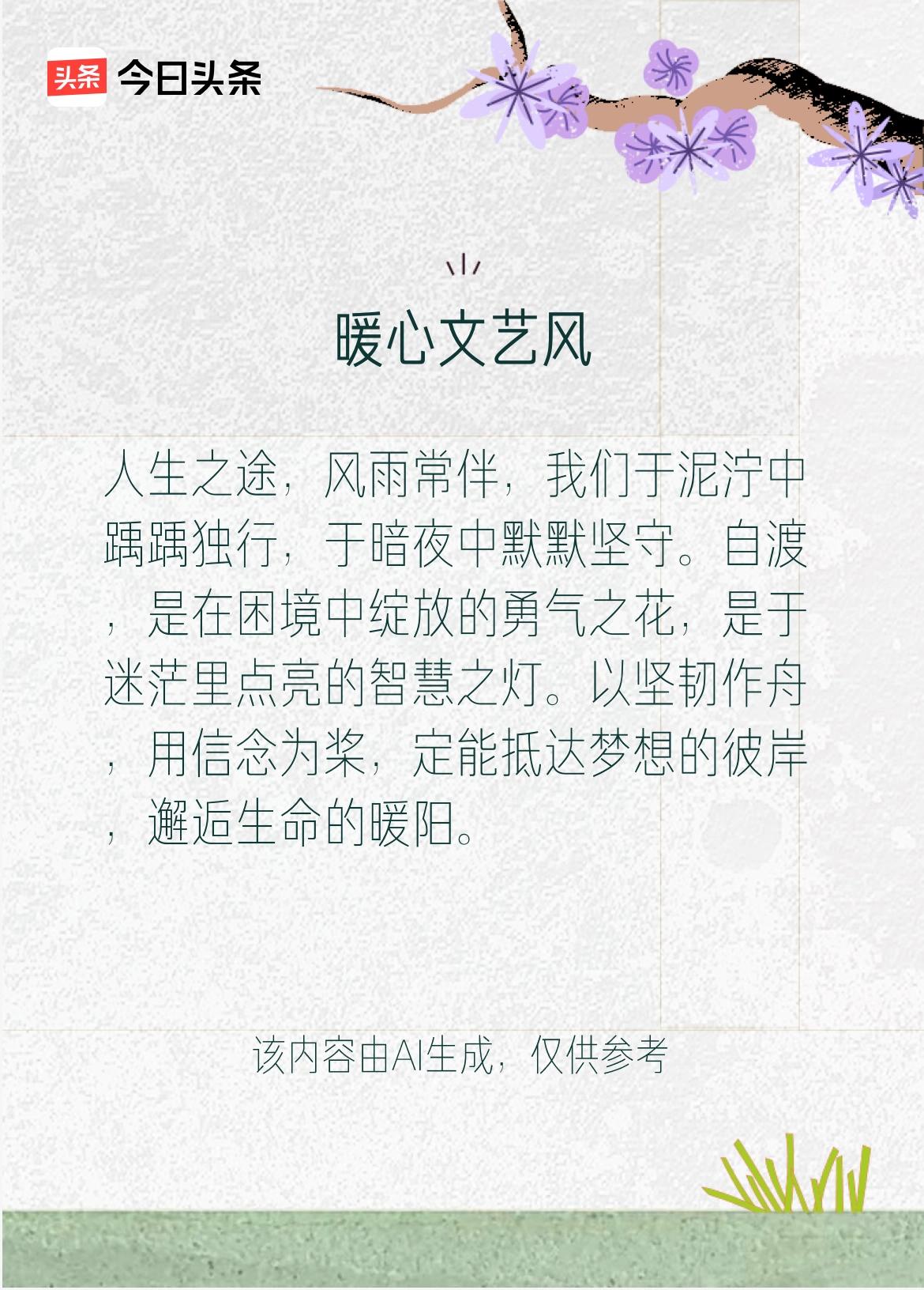 自渡

作者:墨琴
 
别把锚，抛向有风的船舷
世间没有永恒的靠山
爱不是怜悯缺
