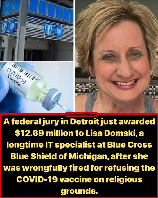 1269万美元判决——因信仰而被解雇底特律的一个联邦陪审团刚刚裁定，密歇根州蓝十