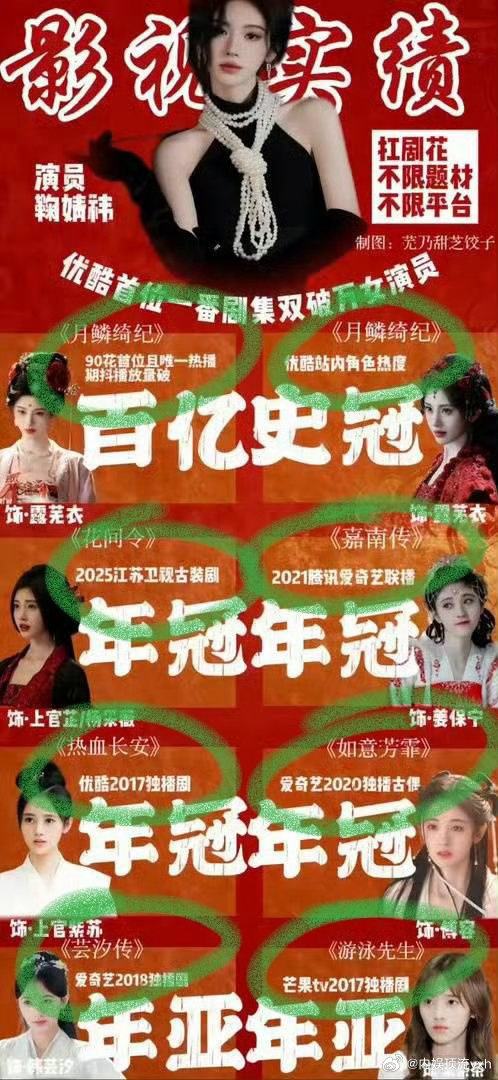由于鞠婧祎粉丝实在破防自家姐姐没有爆剧，给自己编了一个限定词一堆的年冠，来对抗田