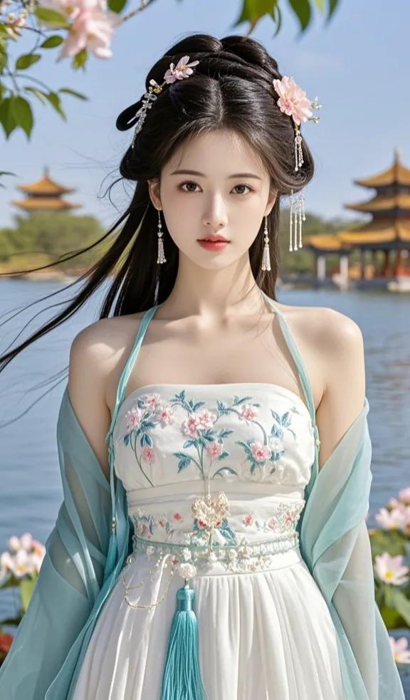 仙女下凡，青丝绕身。#国风美女溶图# #美图壁纸共享# #美女子图分享# #国风