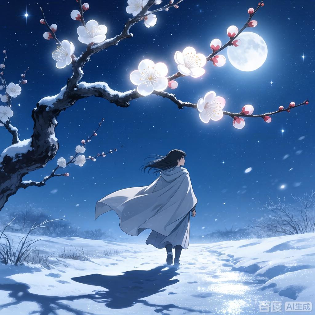 上联：梅枝邀月影
下联：寒风伴我行