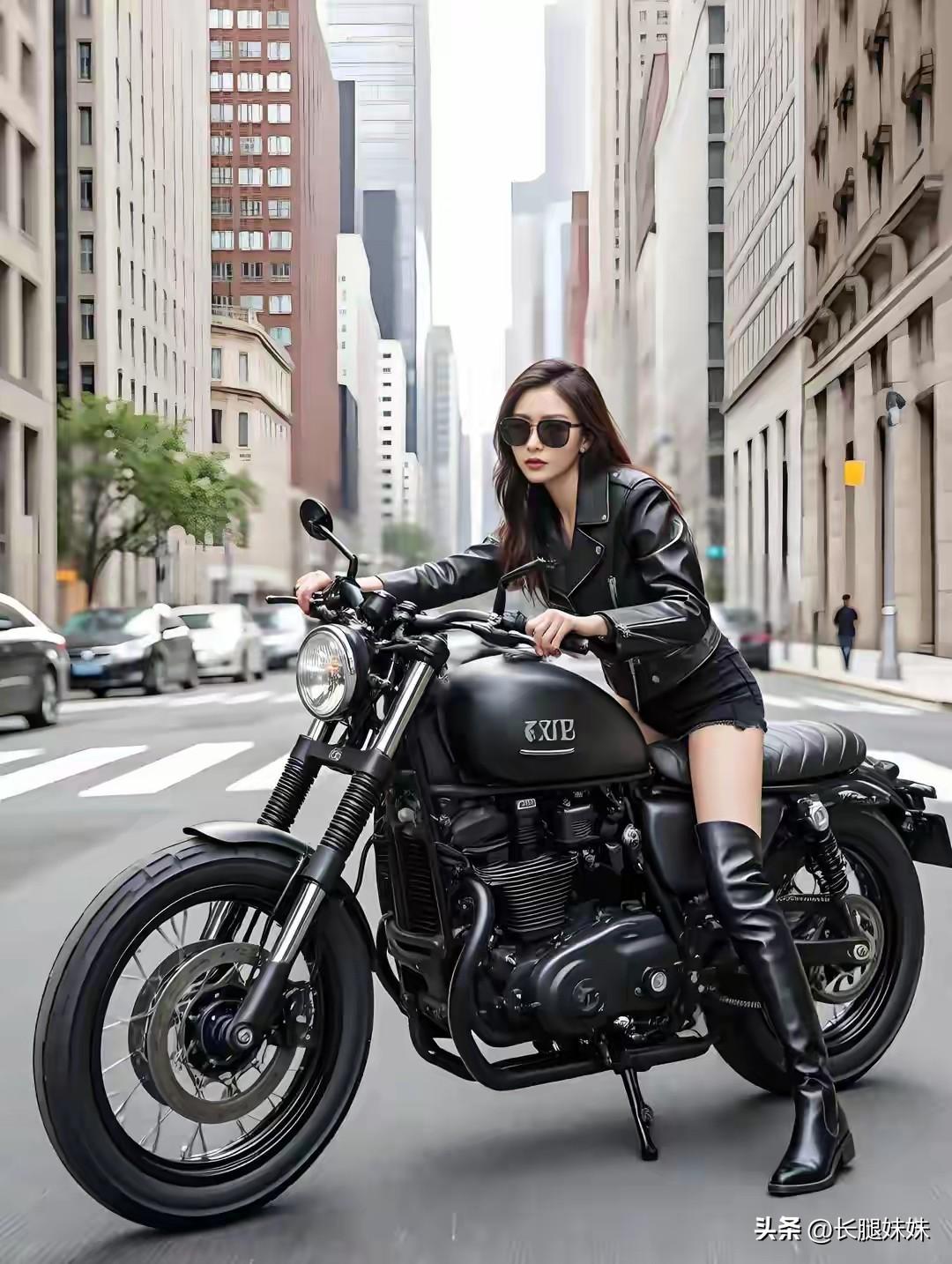 皮衣长靴机车美女，太酷啦