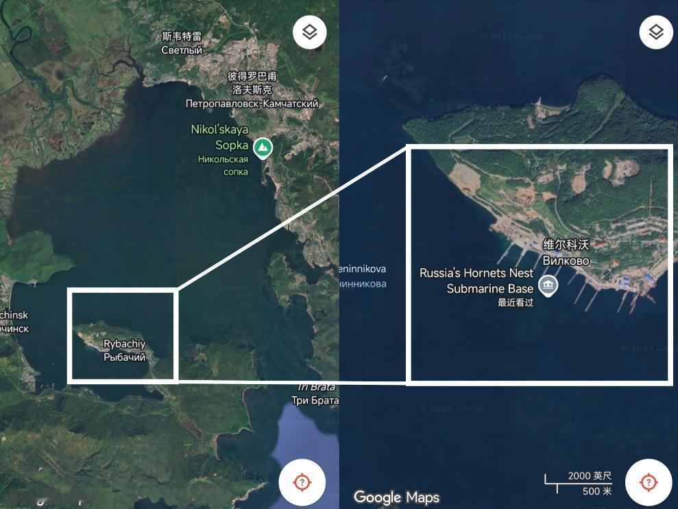 俄罗斯的远东核潜艇基地，在勘察加半岛隐藏着，码头在两道海湾里藏着，所以海啸基本上