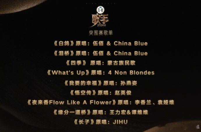 #歌手突围赛歌单##杨丞琳唱泪桥# 《歌手2024》突围赛歌单有！《白鸽》 原唱