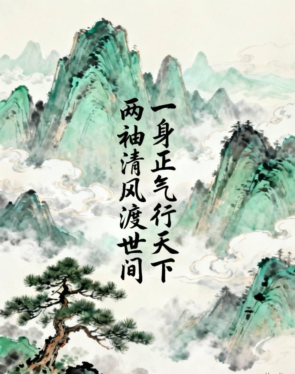 上联：一身正气行天下，
下联：两袖清风渡世间。
 
简析：
胸怀刚正之气，坦荡行