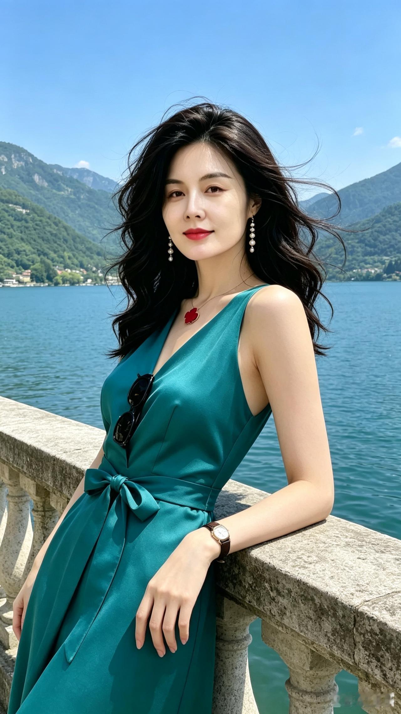 湖边拍照