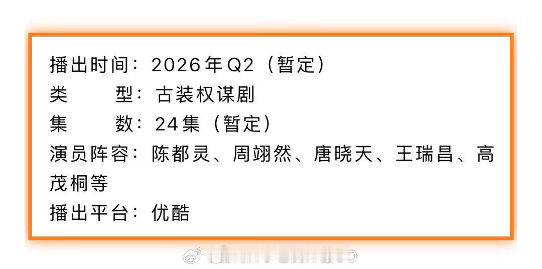 陈都灵、周翊然《翘楚》开启播前招商，此前网传6.8优酷播出，燥候！ 