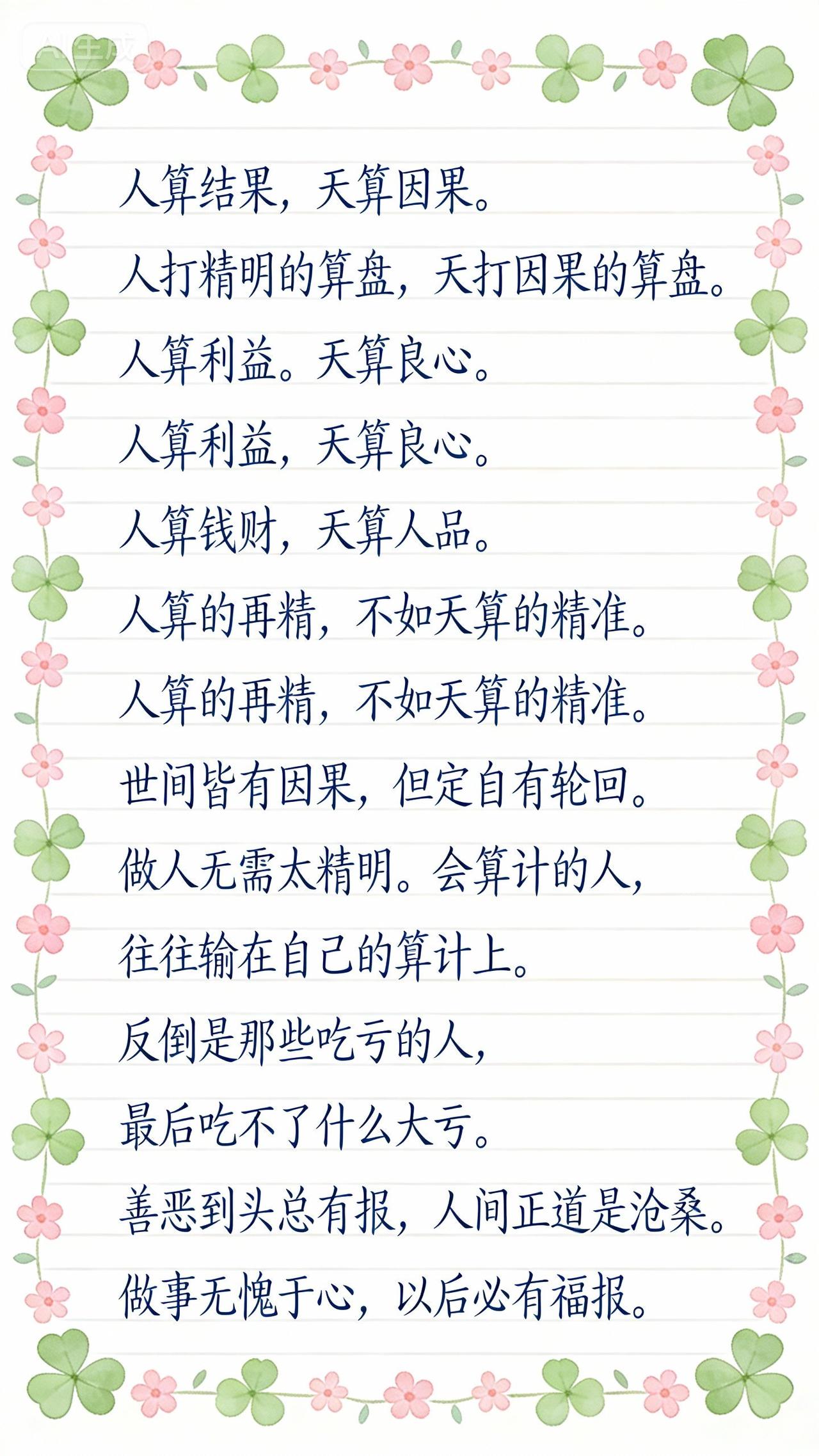 人总爱为利益精算，却忘了天道终究称量的是本心。太过计较的人，往往困在自己的算盘里