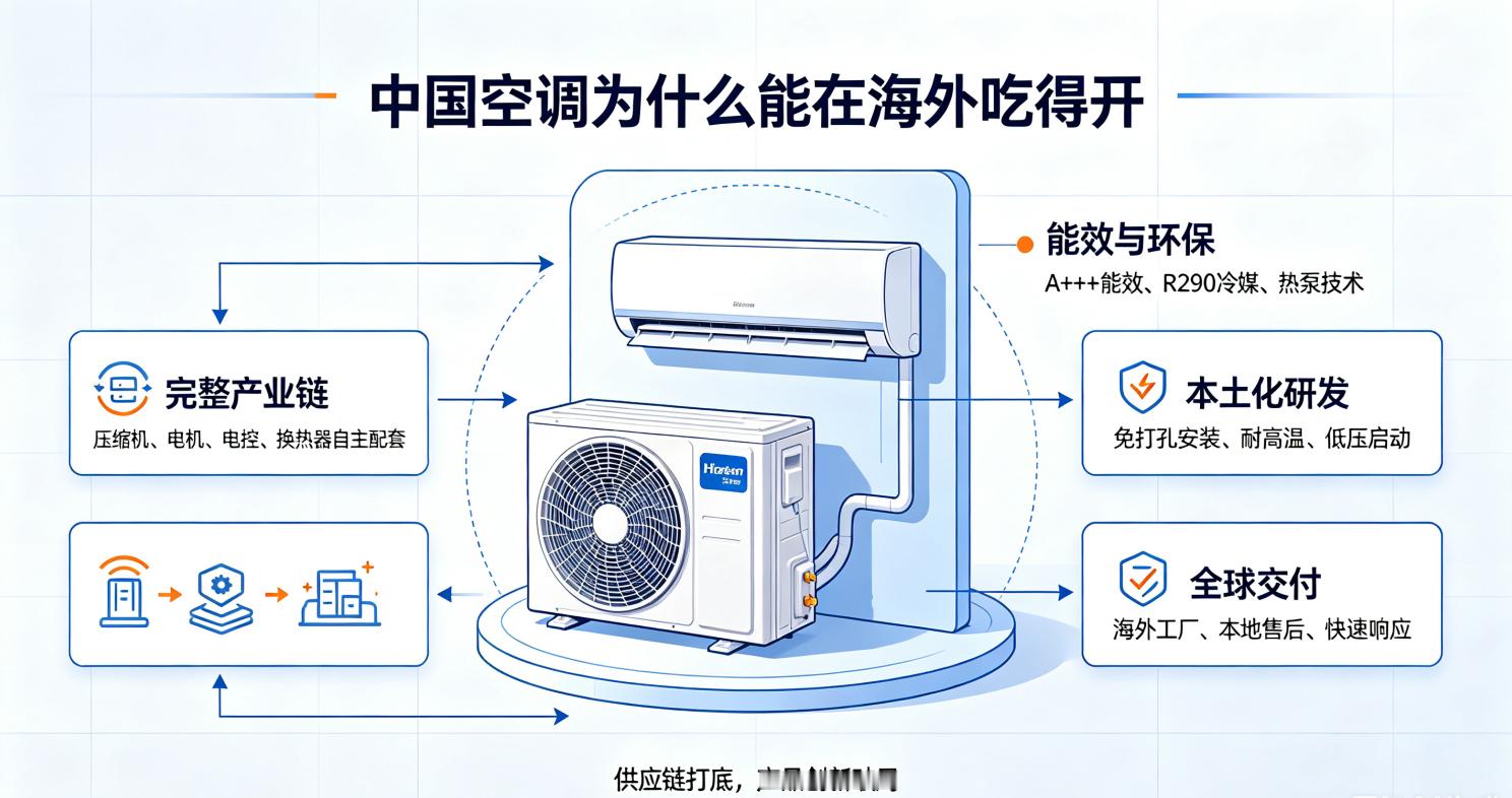中国空调为什么能在海外吃得开最近海外高温刷屏，国产空调在国外越来越火真不是靠低价