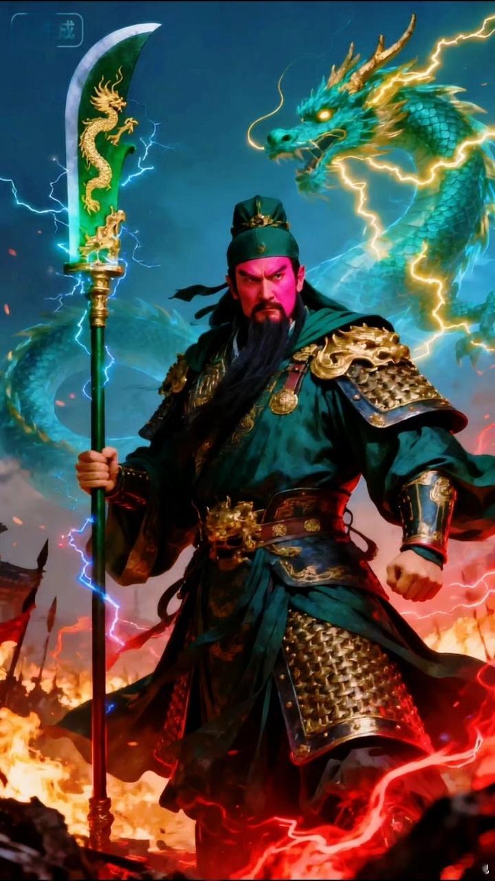 襄樊之战，庞德抬棺叫阵关羽。关羽手持青龙刀，指着庞德喝道：“关某斩颜良只需一刀，