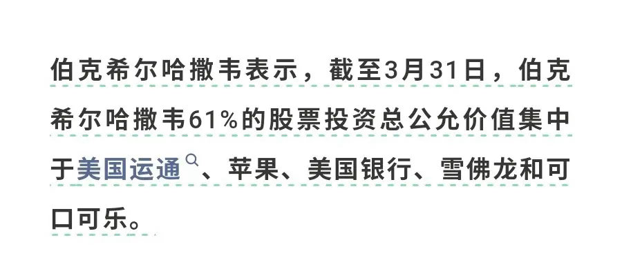 彻底读懂巴菲特当下持仓：只做两件事，集中+长期伯克希尔最新披露：截至3月31日，