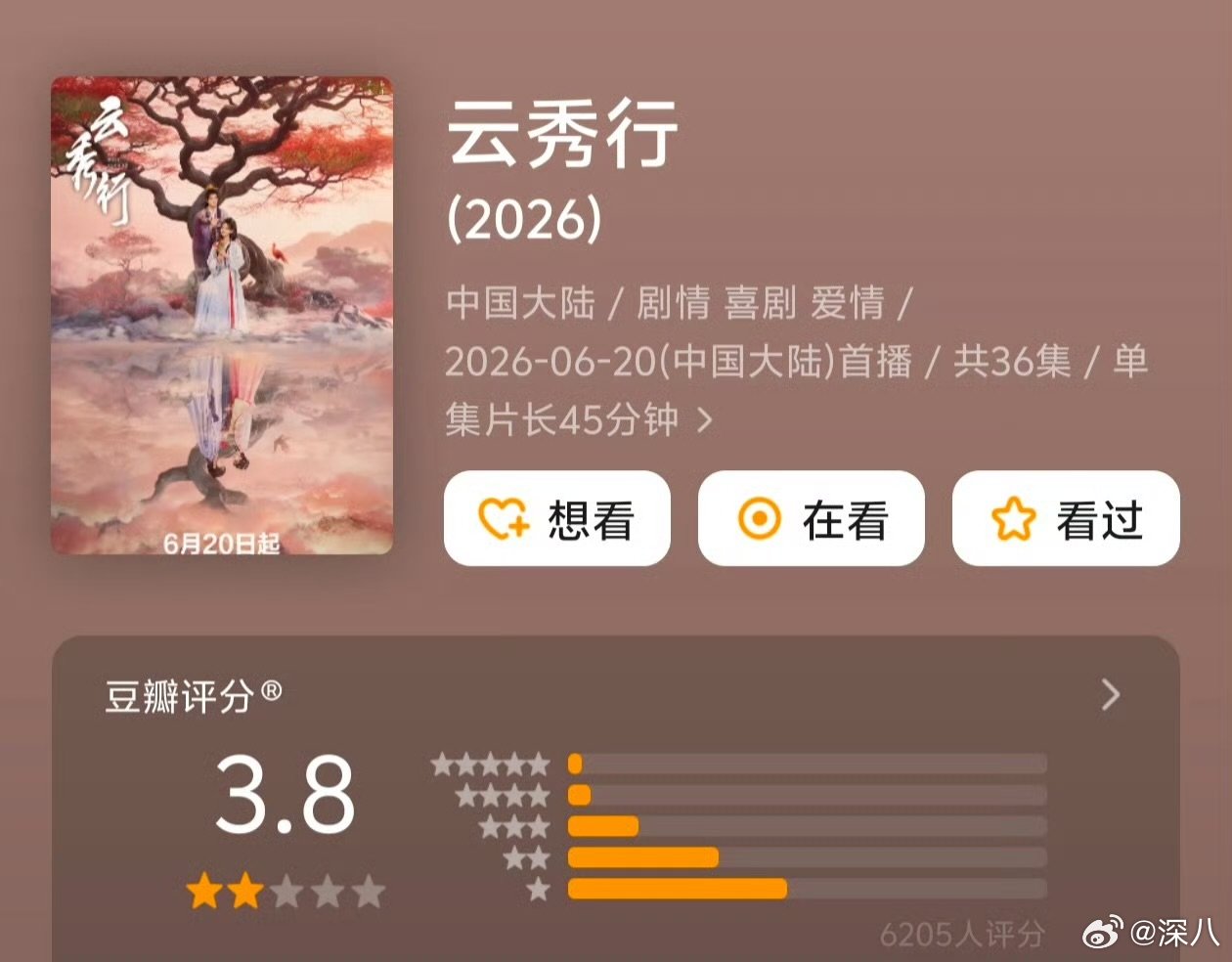 云秀行豆瓣开分云秀行豆瓣开3.8分 云秀行豆瓣开分，只有3.8分 
