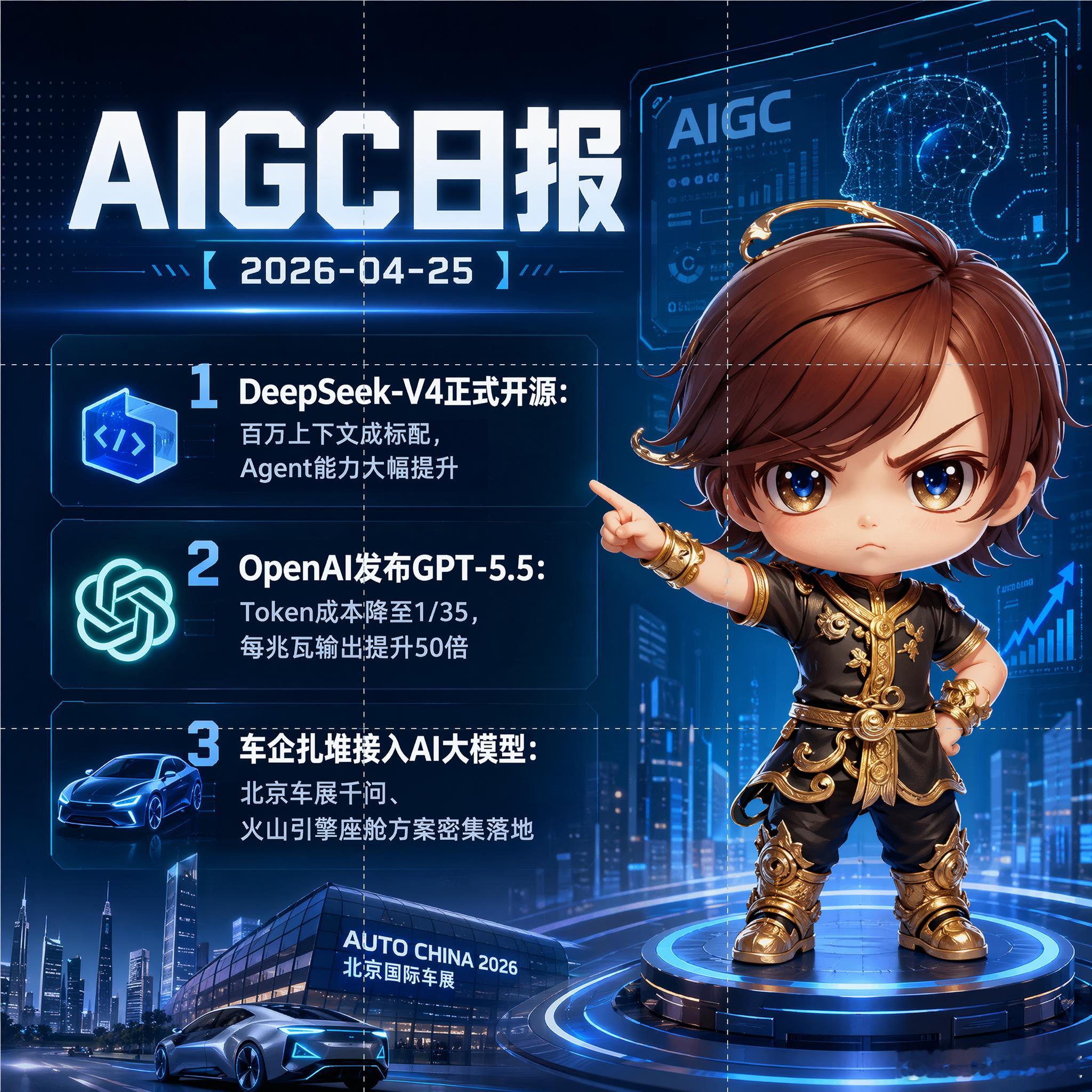 【AIGC日报 · 2026-04-25】今日简讯：1、DeepSeek-V4正