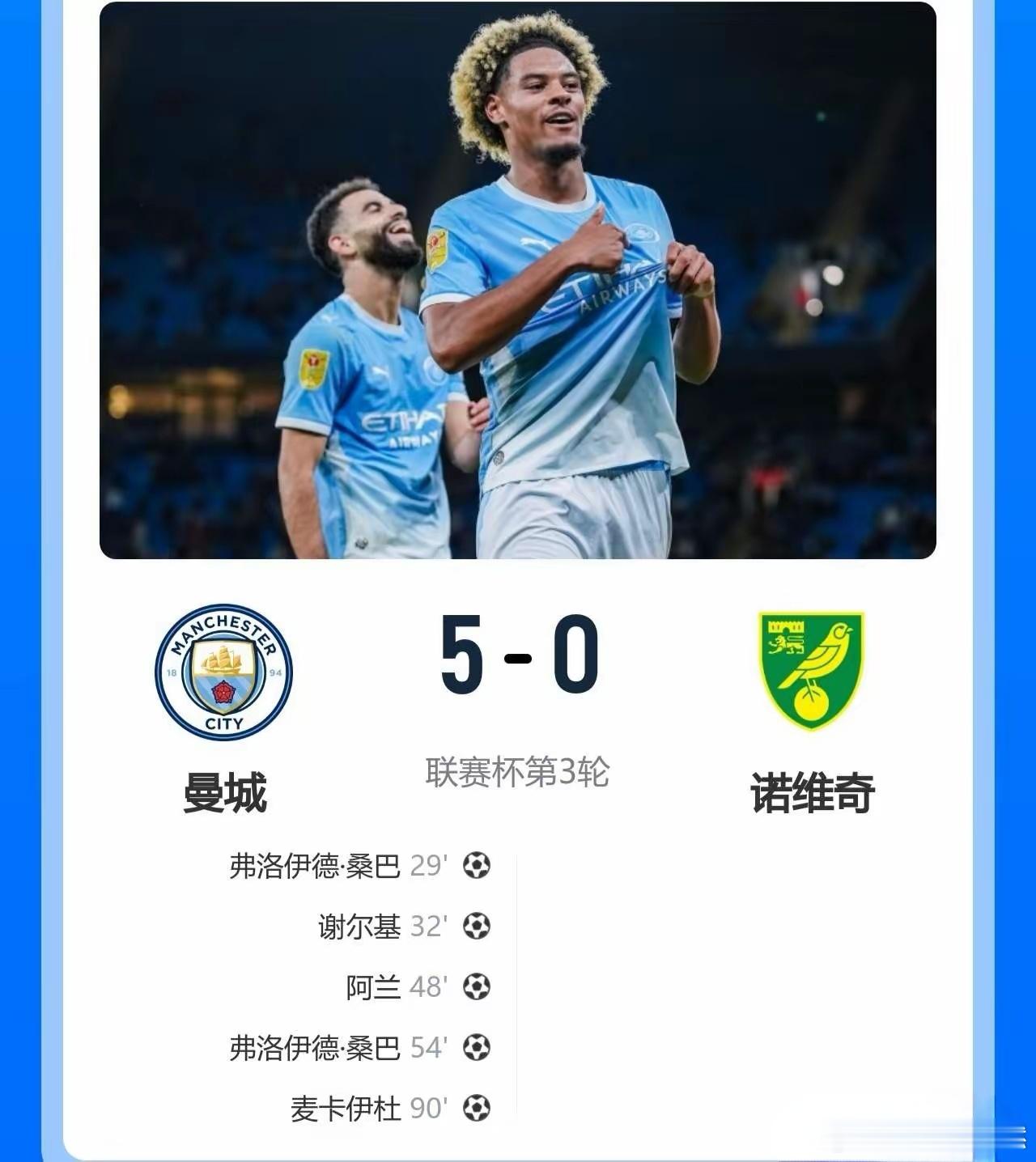 生活手记自从0‑3输给阿森纳之后，感觉曼城直接被打醒了。这场英联杯面对诺维奇，直