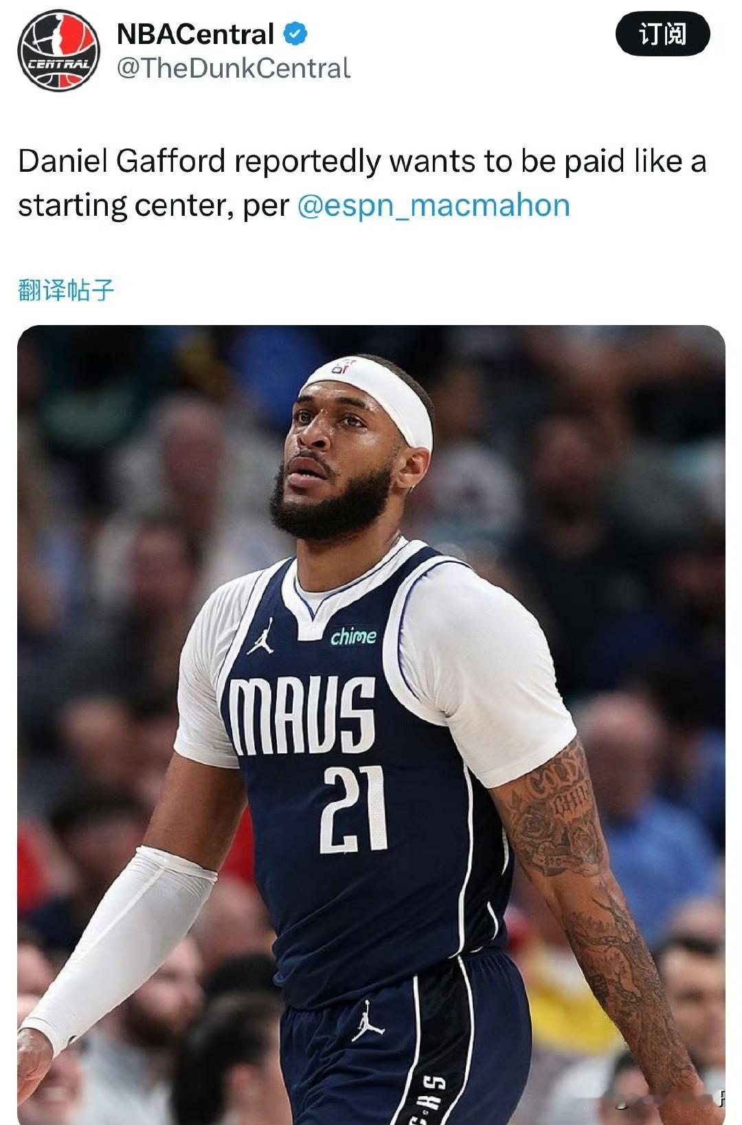 索要高薪！！！加福德希望获得首发中锋级别的薪资！

根据ESPN媒体记者Tim 