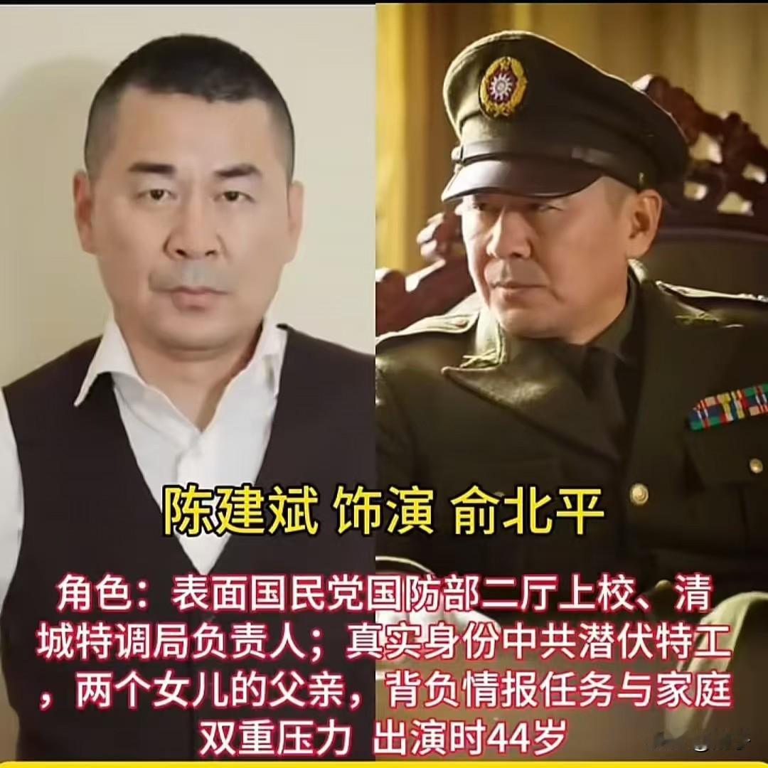 经典谍战剧《父亲的身份》演员今昔对比！
陈建斌饰演俞北平，表面是国民党上校，暗中