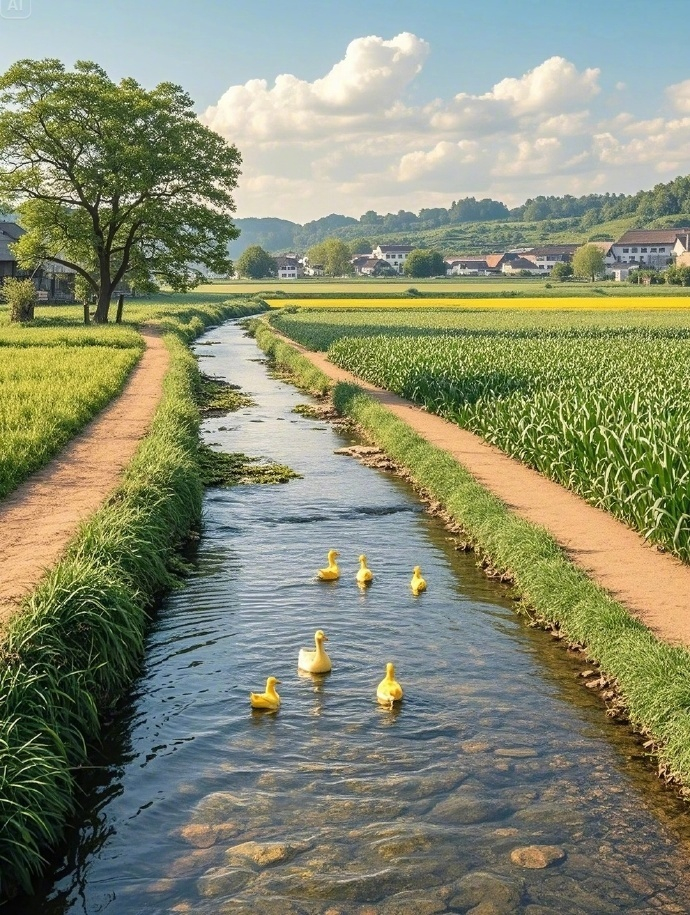 治愈系风景，乡村小河  