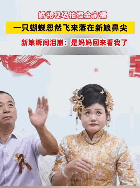 这一幕，连科学都解释不了！山东，婚礼当天，新娘出门前正和爸爸拍合照。突然，一只蝴