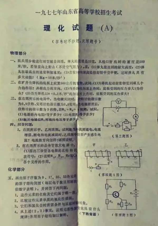 1977年恢复高考第一年高考试卷