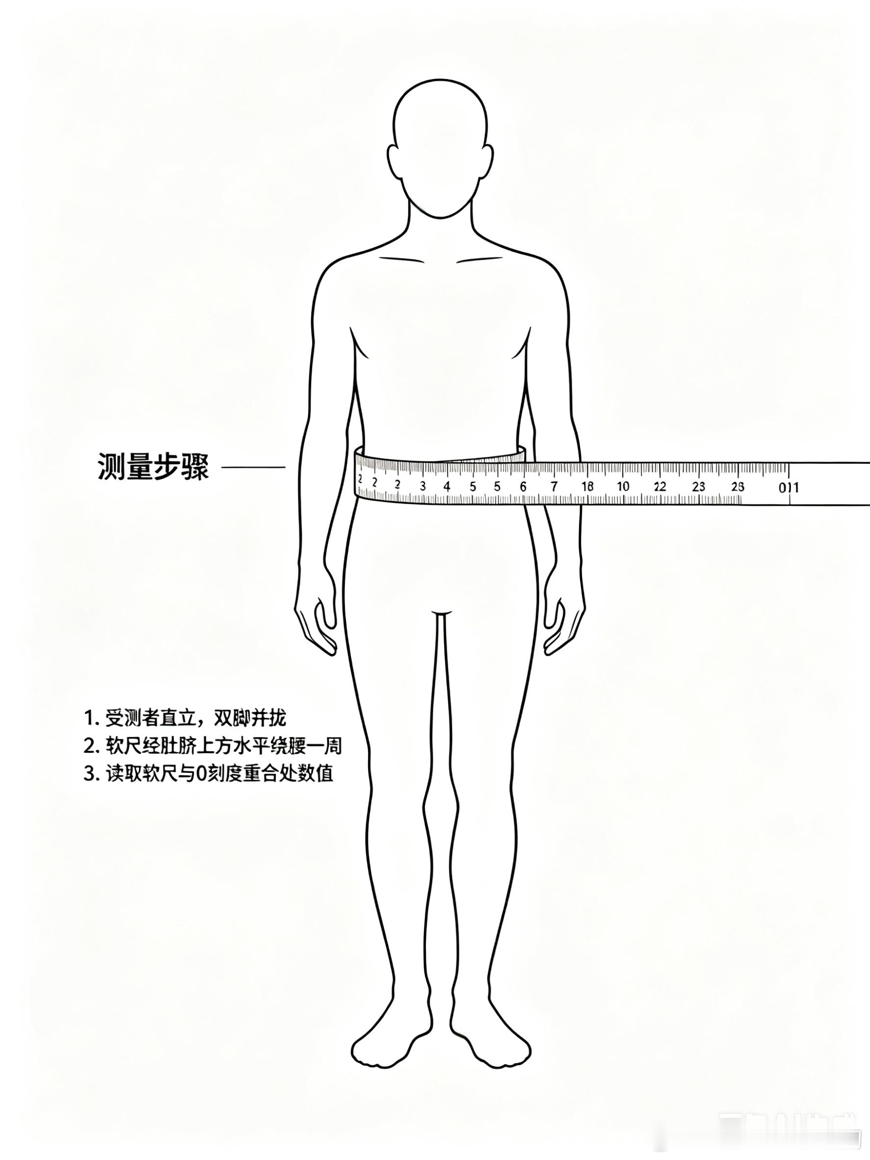 今日健康小贴士。如何简单测量腰围和判断是否为腹型肥胖？测量方法：清晨起床，拉完屎