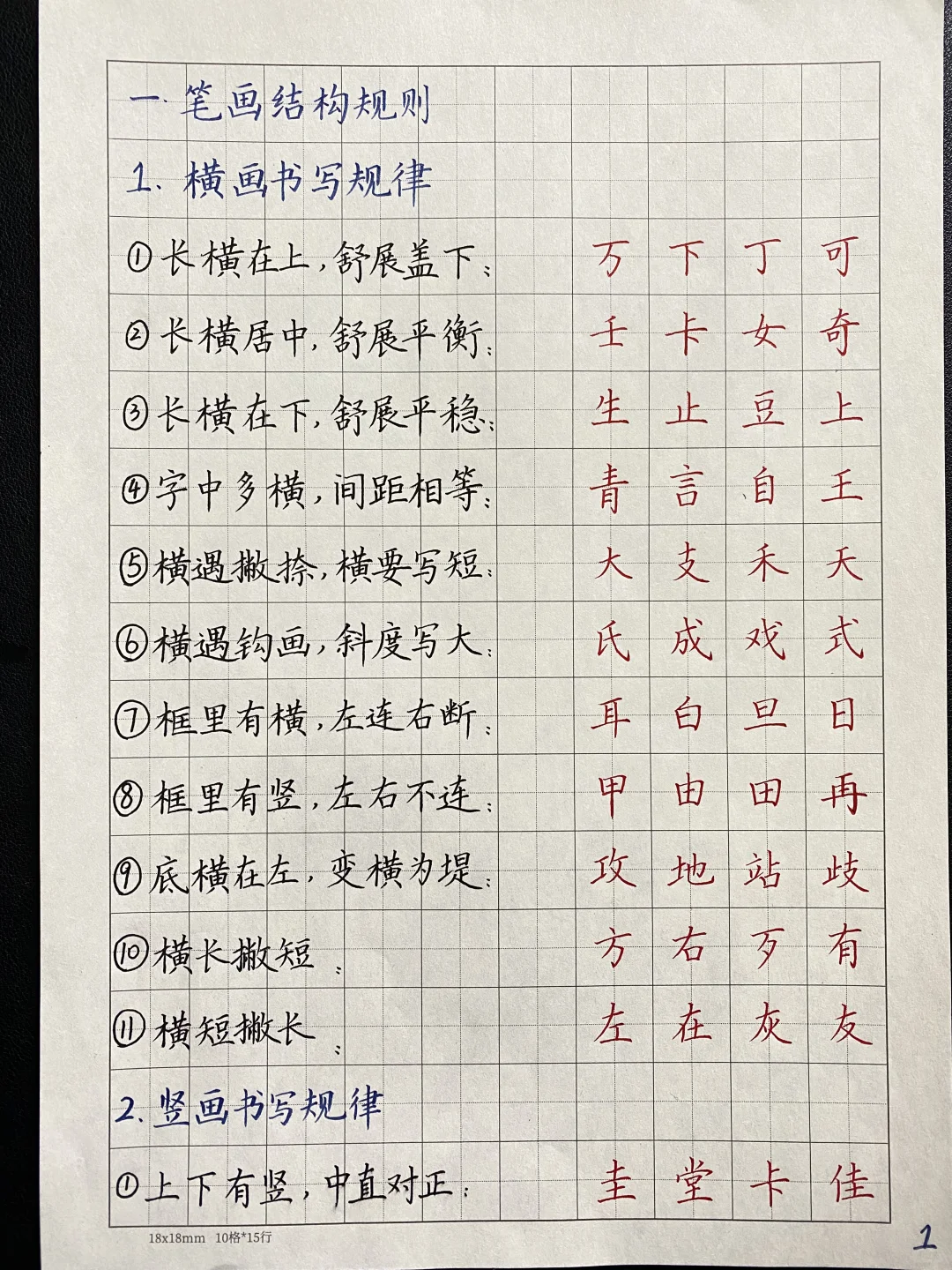 笔画结构规则之横竖撇～