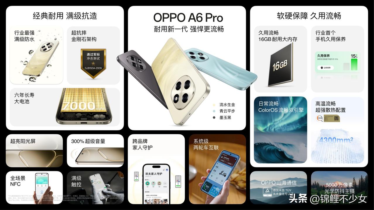 A6Pro 全新耐用战神，开启手机六年耐用新时代
A6 Pro首次在大众机型上带