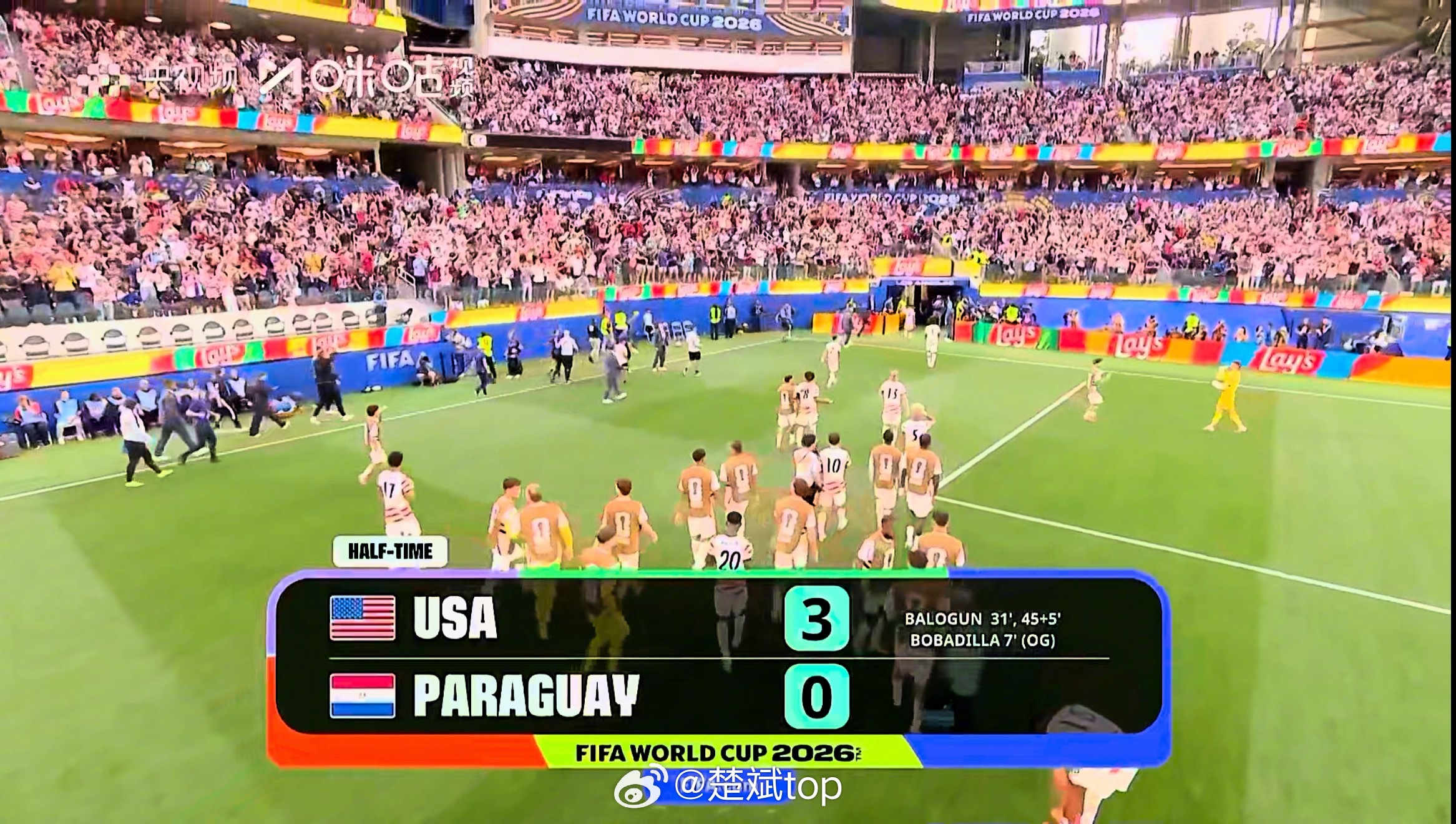 半场比赛结束，美国3:0巴拉圭，这场感觉没有什么悬念了，东道主美国队势如破竹，巴