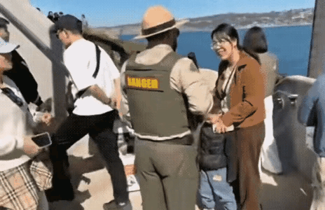 女子到美国旅游，在看海狮的时候，自己家的小孩往海狮身上扔石头和沙子，最后的结局是