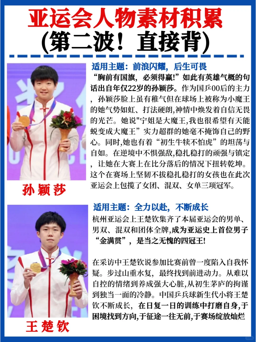 太好用🔥亚运会人物素材积累✅快写进作文