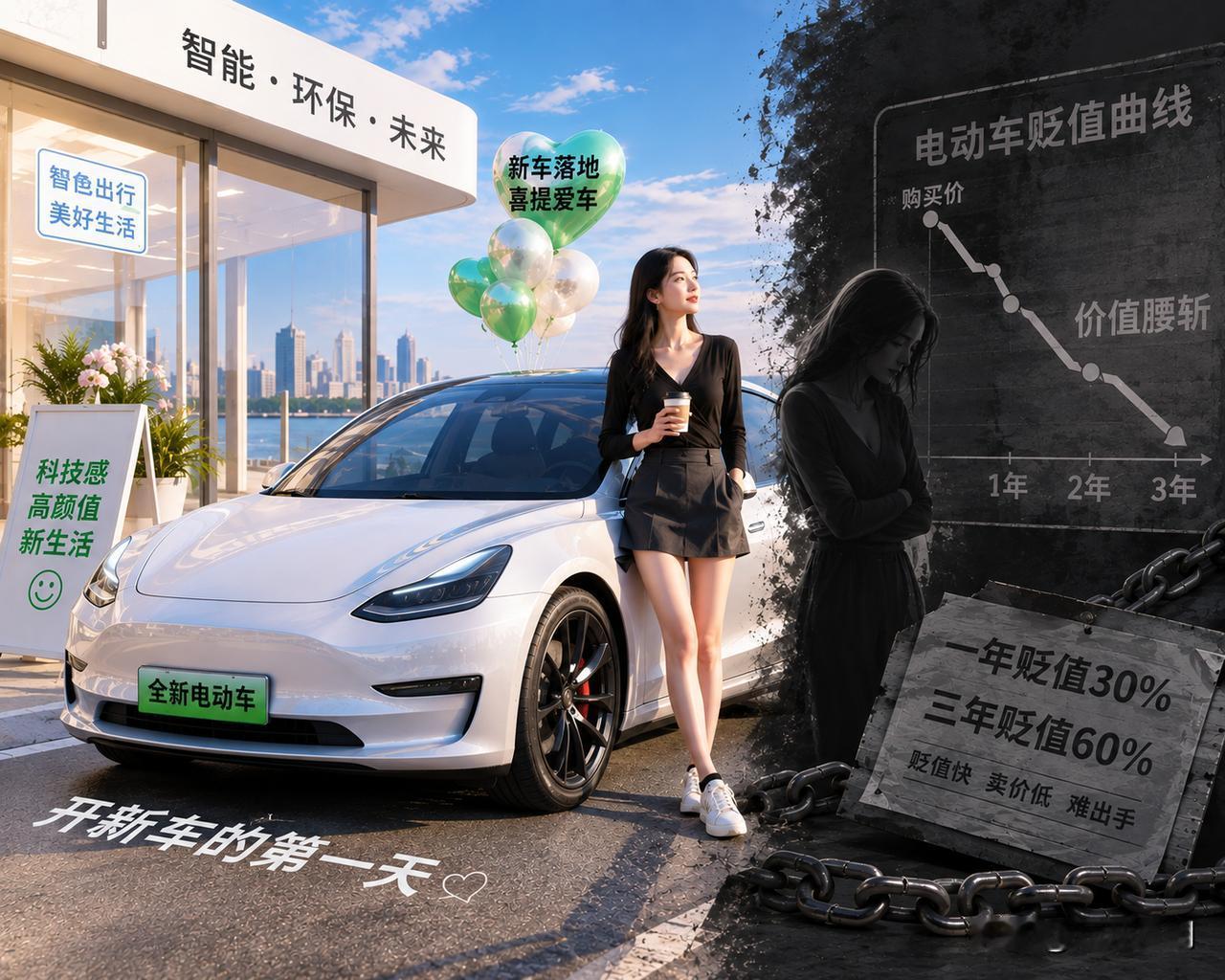 油车，一年贬值10%；
电车，一年贬值15%。
买电车的，新鲜劲过了以后全是后悔