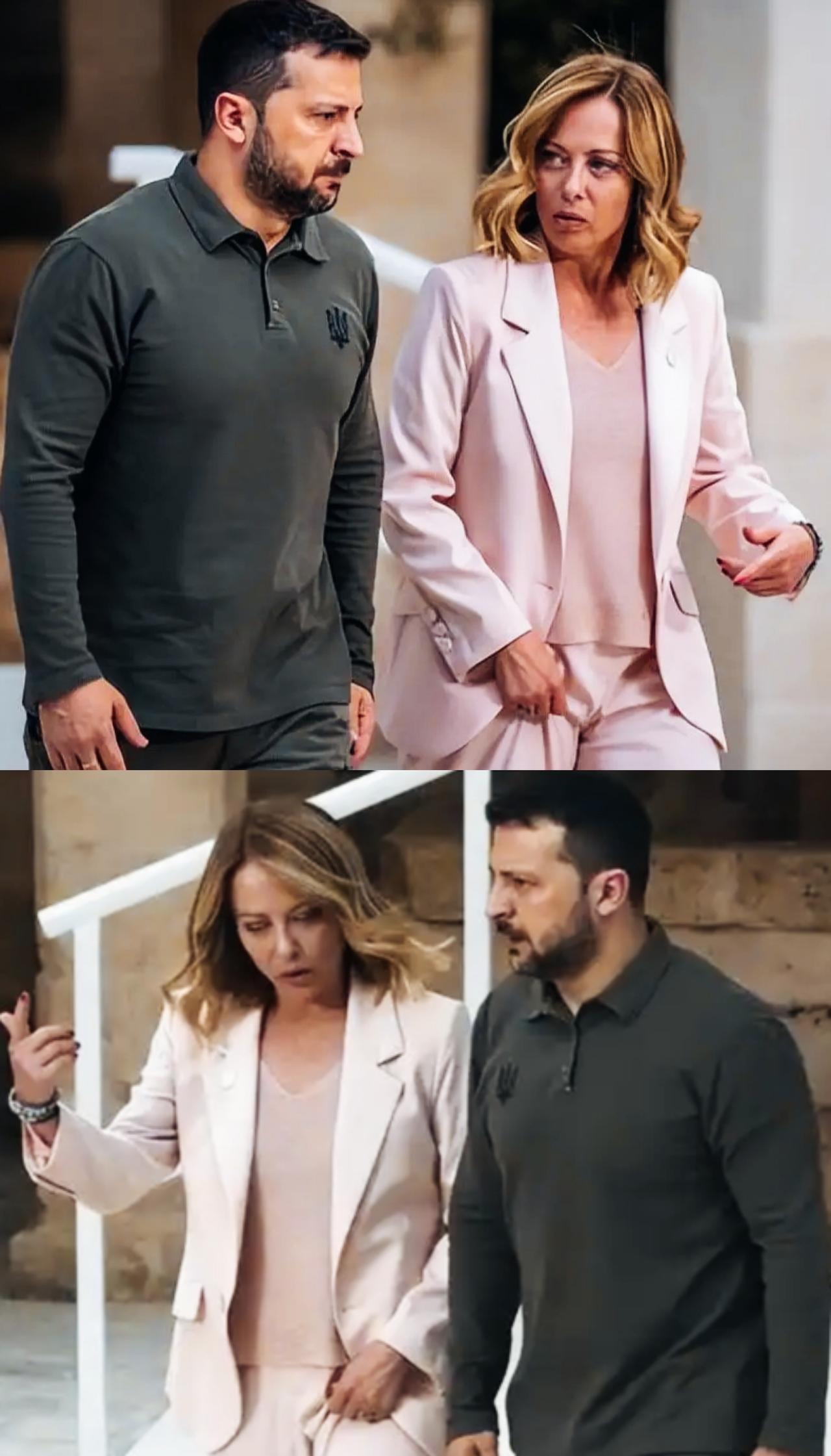 梅洛尼和泽连斯基在交流什么话题呢？表情都很严肃啊！
泽连斯基听了梅洛尼的话，是一