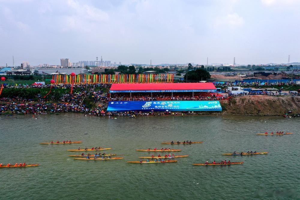【激情“狂飙”！粤港澳大湾区128支龙舟劲旅齐聚佛山白坭挥桨劈浪】“咚咚咚……”