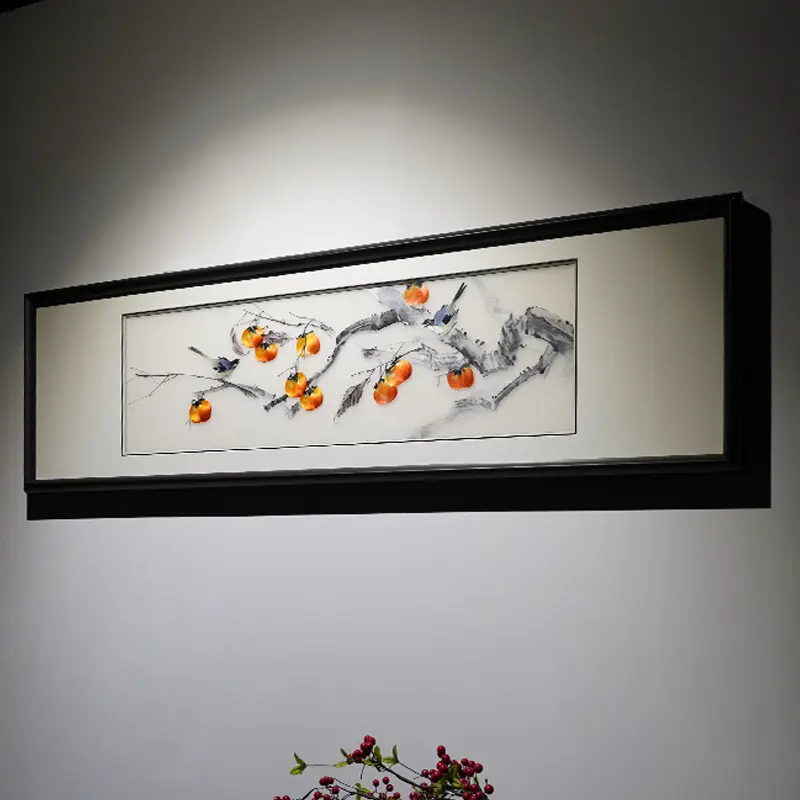 丝绣枯枝垂赤柿，双雀栖枝事事安 丝路缀丹柿，灵雀落枯枝，一帘清景，日日...