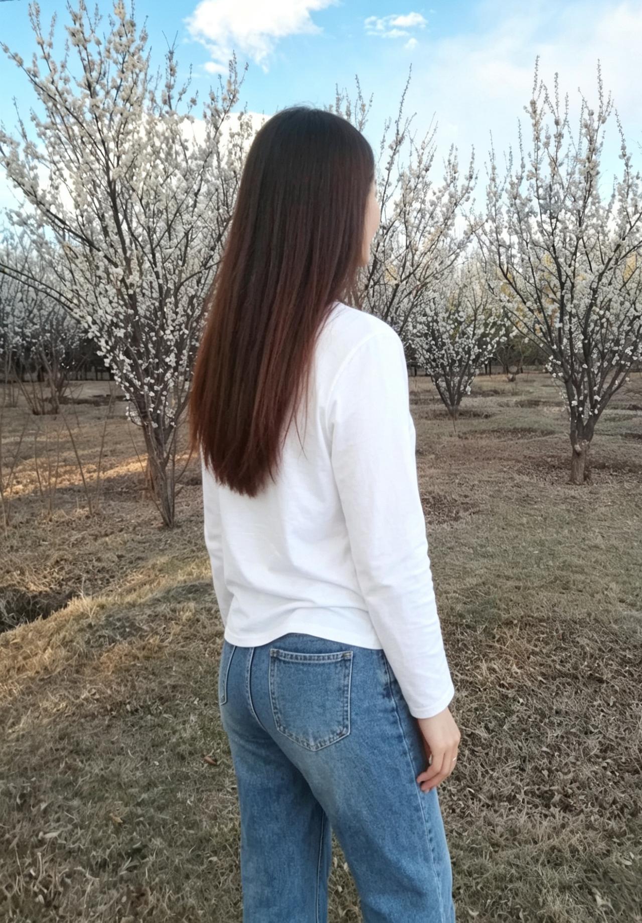 枝上花初发，清芬满浅坡。
人停芳树下，背影自婀娜。