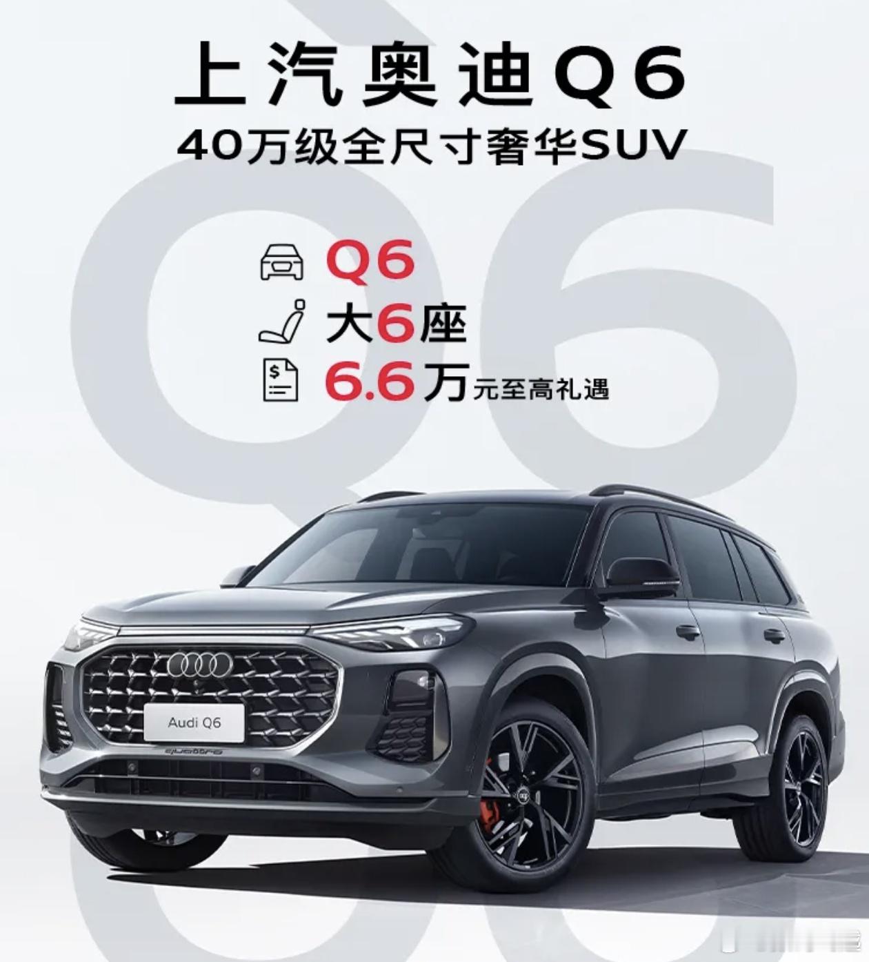 #最大的奥迪#来啦！看了下奥迪Q6的豪华配置，真的是突出一个大，从车身尺寸、灵活