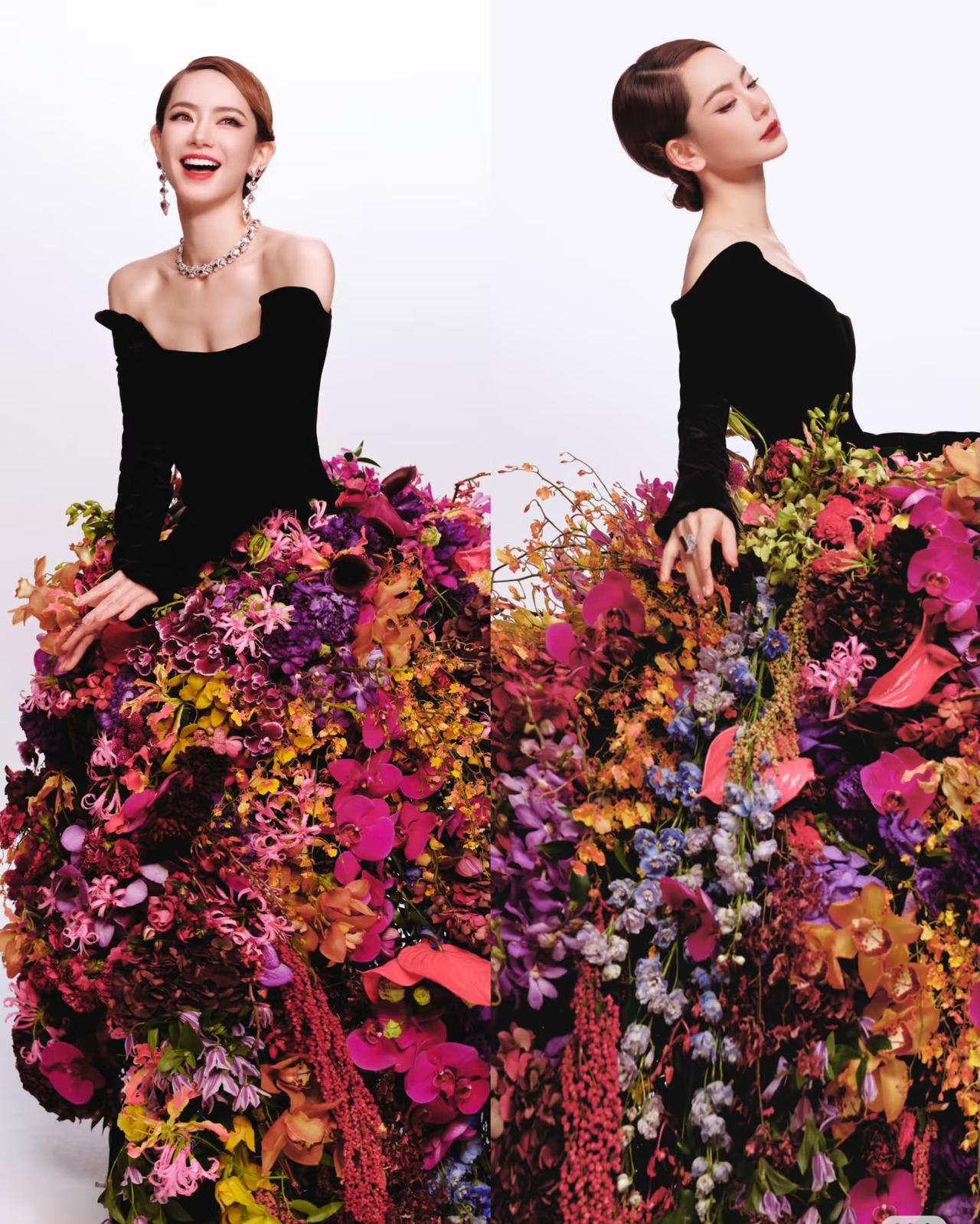 2025年VOGUE时尚之力盛典上， 戚薇真花裙像移动花园，AI图又像女战神，让