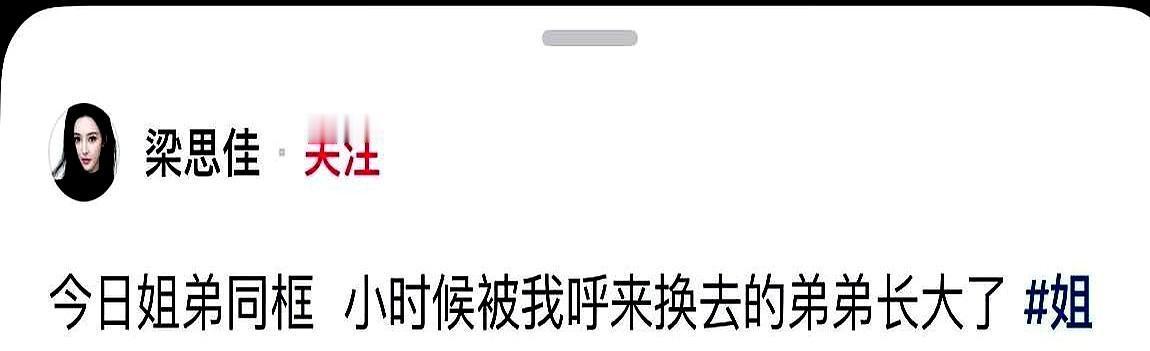 七年没见的亲姐弟突然同框，全网炸了。
 
照片里那对戴冷帽墨镜的，是梁思伟和他亲