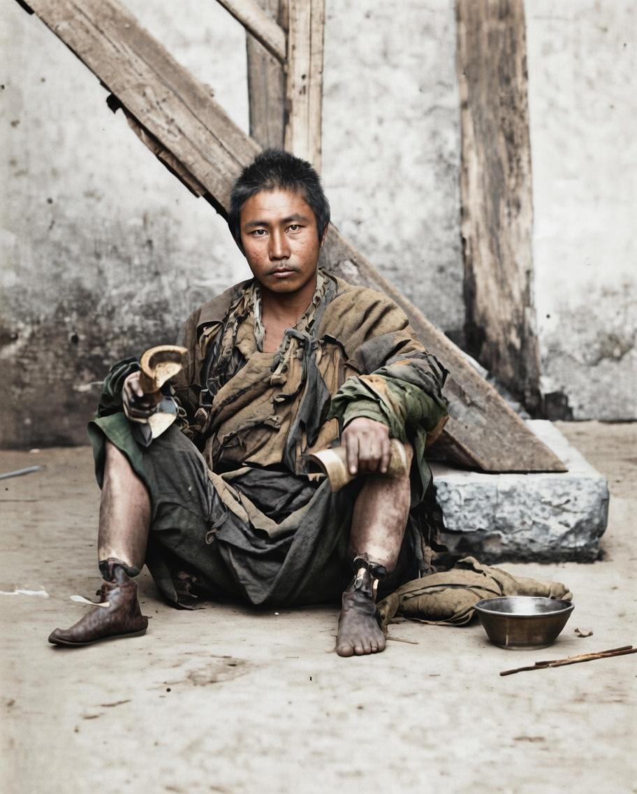 1911年，湖南长沙，一个乞丐，身上的衣衫褴褛不堪，层层叠叠的破布几乎无法蔽体，