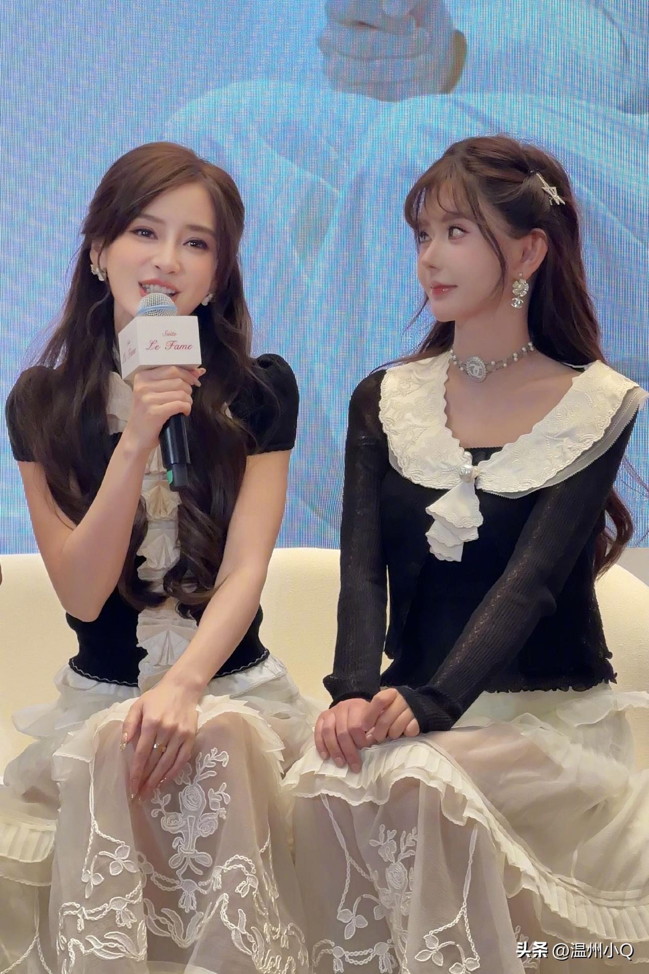 杨颖真的猛降咖了，现在都沦落为和网红韩安冉同台同框，妆容网红感十足，还和韩安冉阿