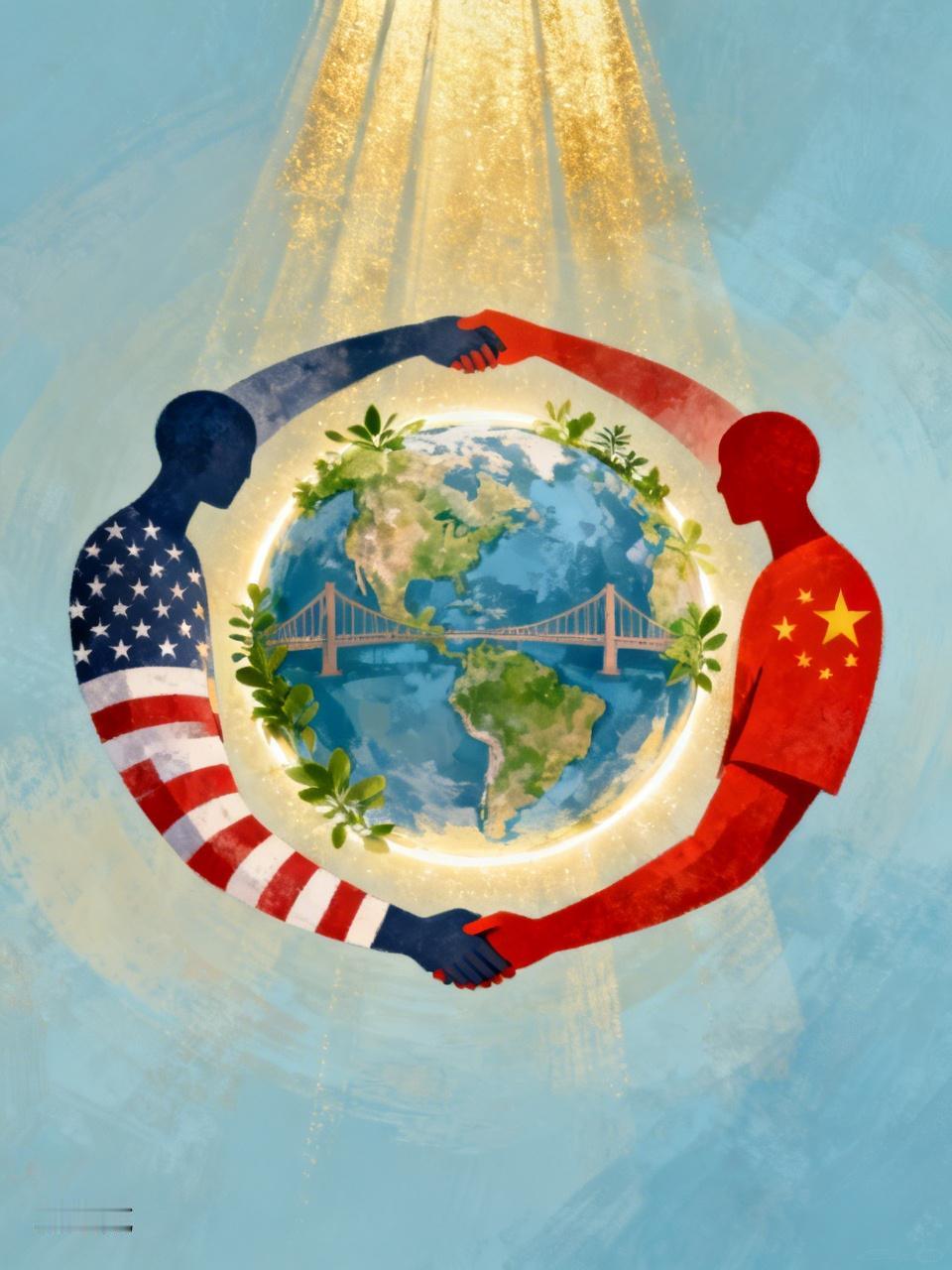 中美和谐共处能更好地促进人类文明的进步发展，能更好地引导全球的和平发展，有利于促