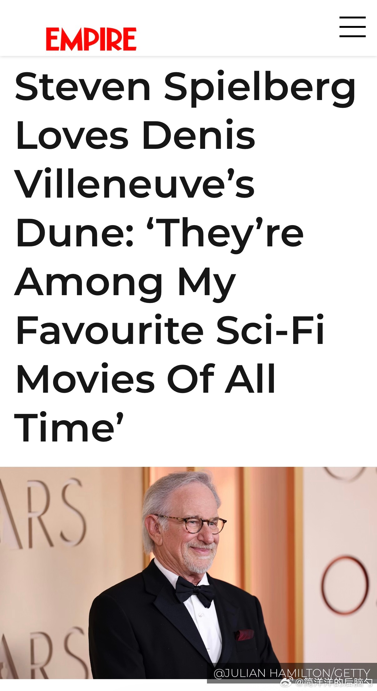 斯皮尔伯格表示，维伦纽瓦执导的《沙丘》系列电影是他最喜欢的科幻电影之一“我觉得《