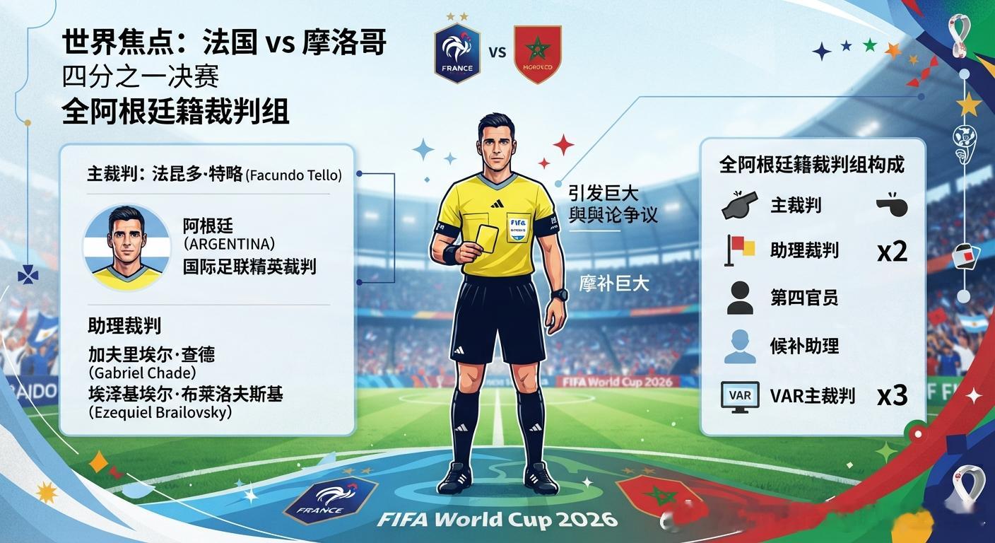 法国摩洛哥 阿根廷裁判 大V观赛团 美加墨世界杯四分之一决赛中，法国对阵摩洛哥的