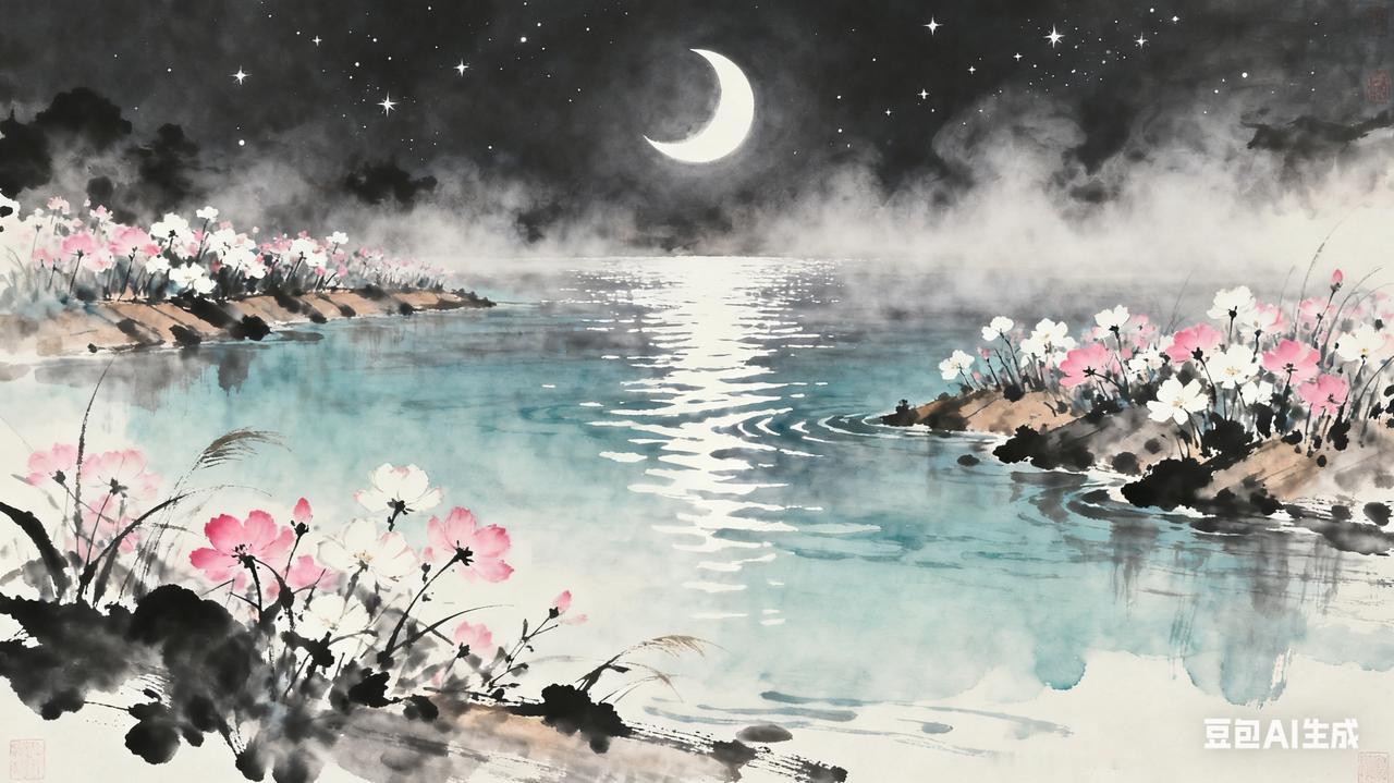 上联：月落一江水
下联：风摇两岸花
 
赏析：
 
- “月落”对“风摇”，一动