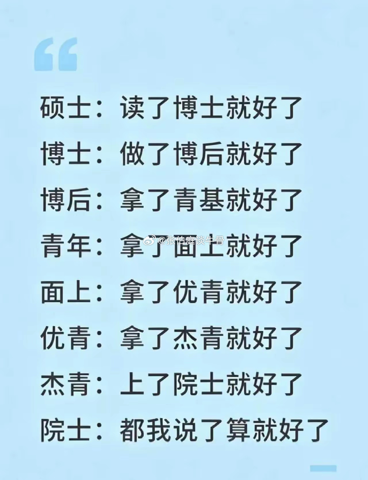 一句话总结科研人的一生永远在 “下一个目标就好了” 的路上硕士→博士→博后→青基