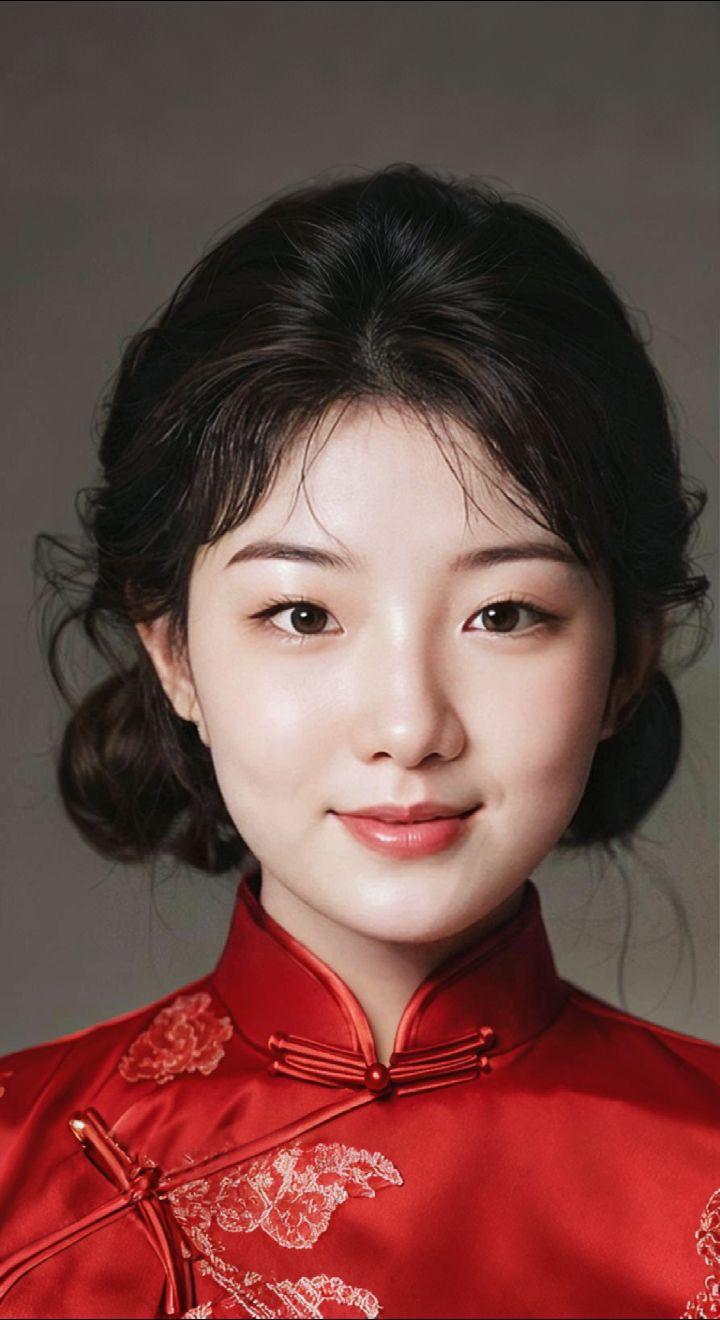 AI扩图 AI红裙浅笑