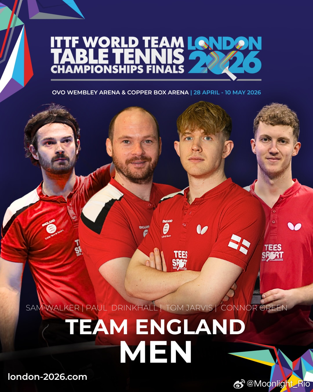 伦敦世乒赛团体赛 🏴󠁧󠁢󠁥󠁮󠁧󠁿英格兰队名单公布女子：王卓琳、何天