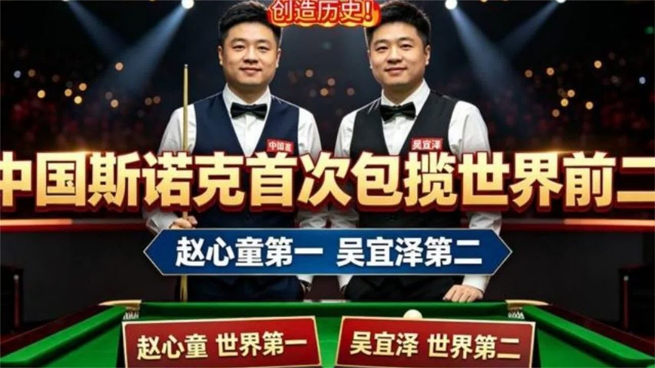 创造历史！中国斯诺克首次包揽世界前二，赵心童登顶第一，吴宜泽