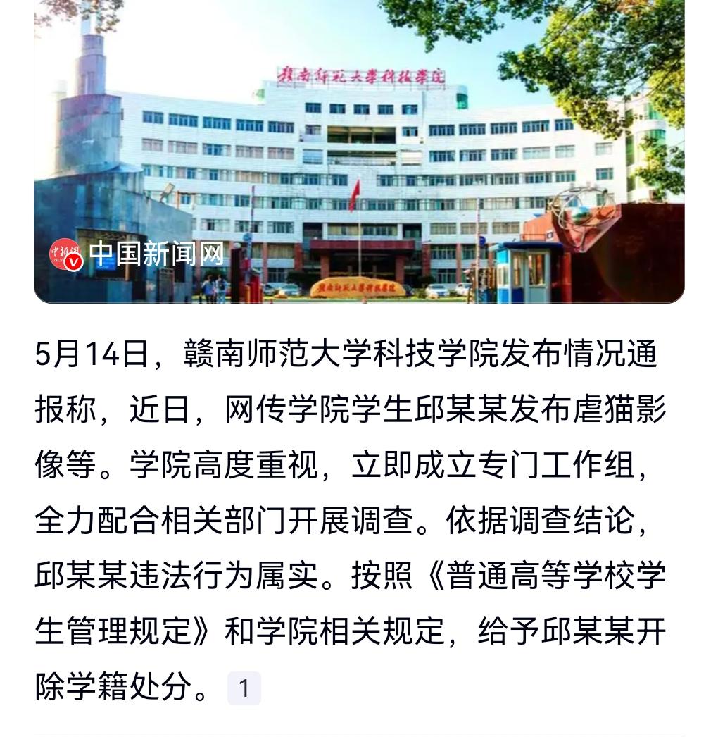 真是太丧心病狂了。
一个学生竟然虐猫，还上传影像。

这真是又蠢又坏。

5月1